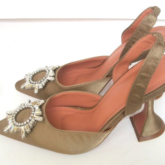 Taupe Satin Slingback Pumps irn Style of Begum Pump NOT Amina Muaddi - Picture 2 of 6